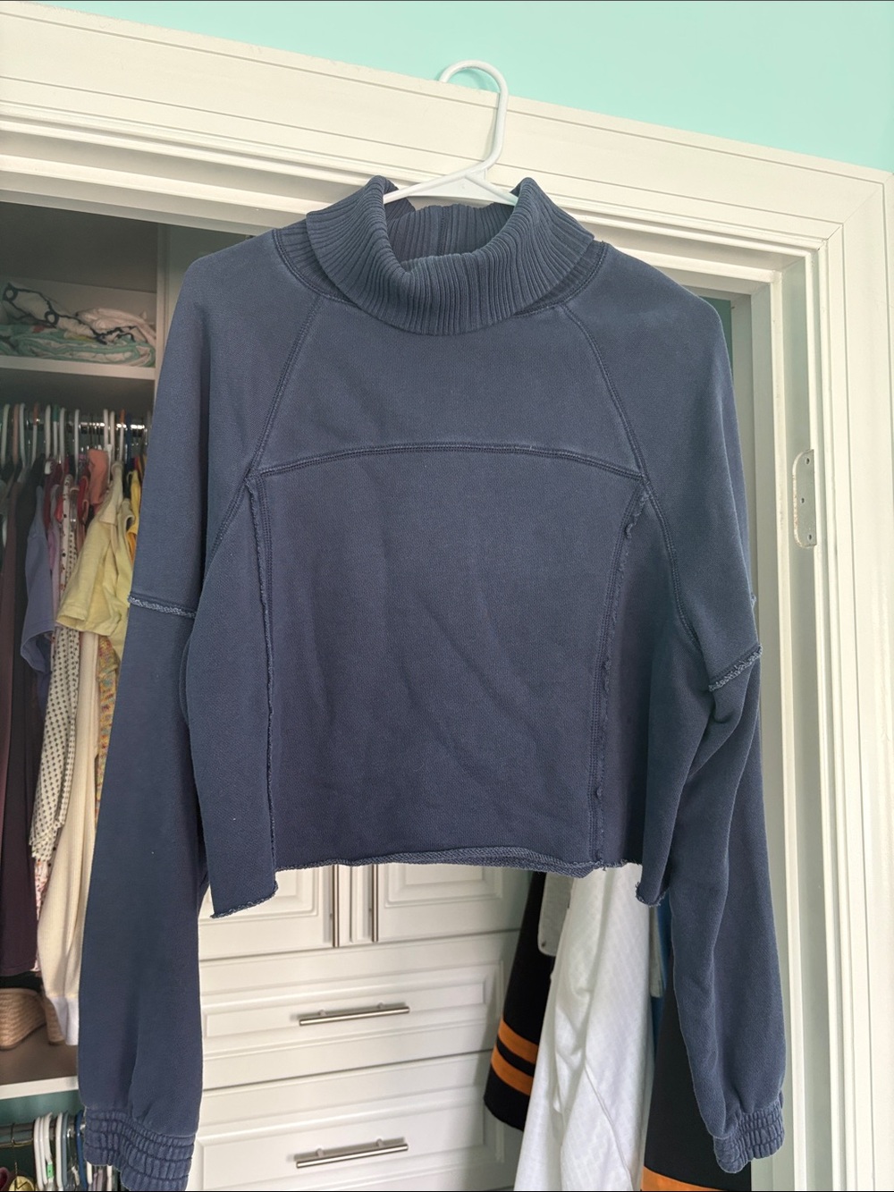 aerie Navy Blue Cropped Turtleneck Sweatshirt